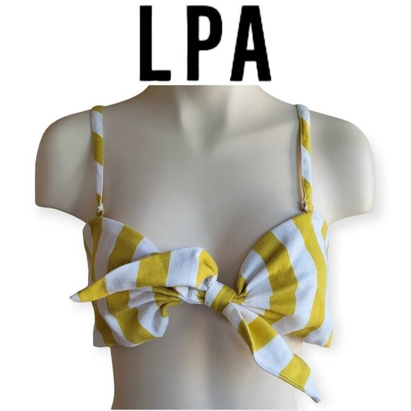LPA Retro Striped Bow Bikini Top Yellow White Medium - Picture 1 of 7